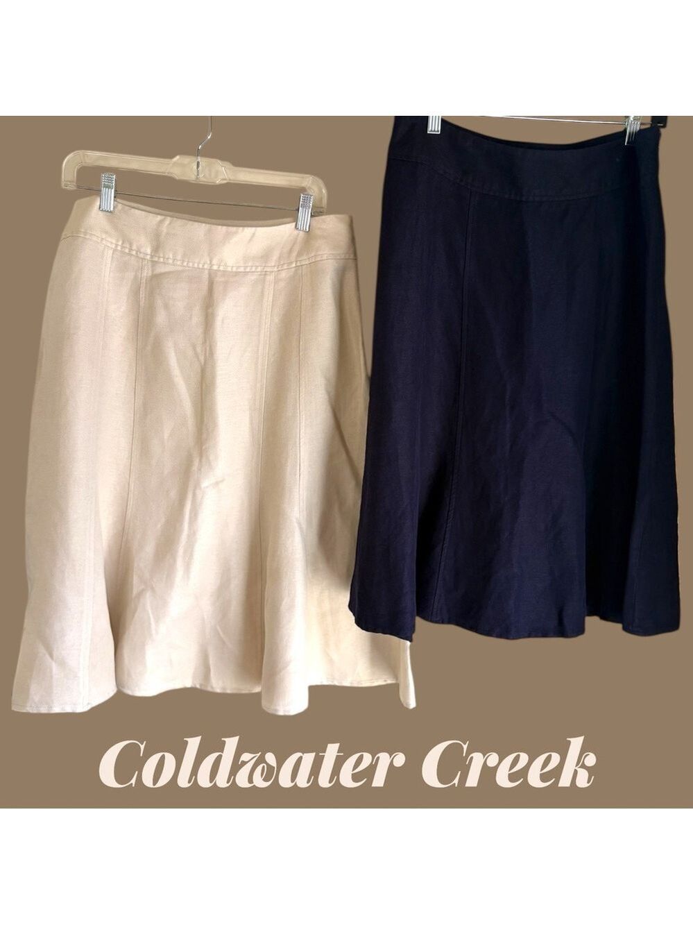 Coldwater Creek Linen Blend Skirts off white/navy. Size 10/12. Side zip. EUC